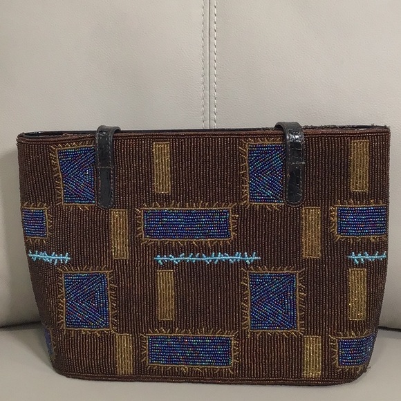 FENDI Limited Edition Beaded Tote  Handbag w/ Crocodile Embossed Patent Leather - Picture 2 of 15